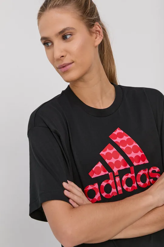 czarny adidas Performance T-shirt bawełniany x Marimekko H15835 Damski