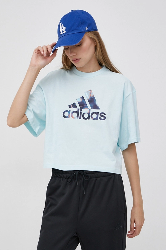 turkusowy adidas T-shirt bawełniany GS3886 Damski