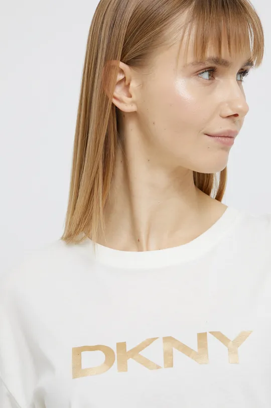 Βαμβακερό μπλουζάκι DKNY μπεζ