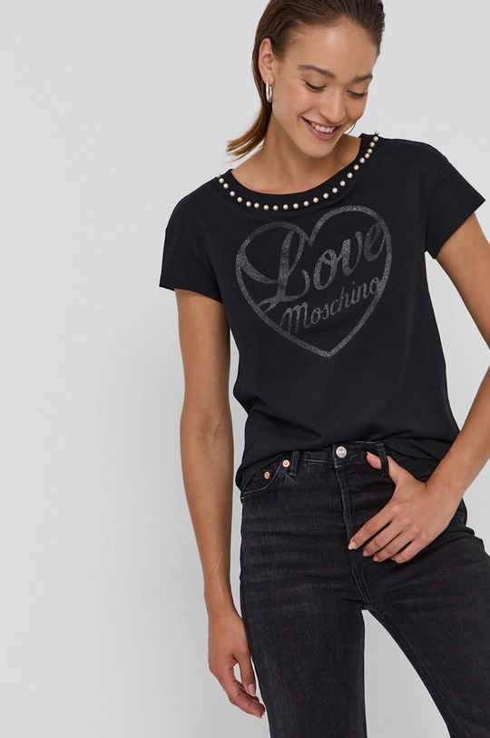 czarny Love Moschino T-shirt bawełniany Damski