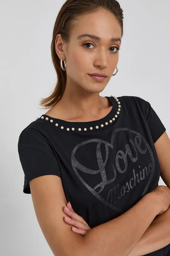 czarny Love Moschino T-shirt bawełniany