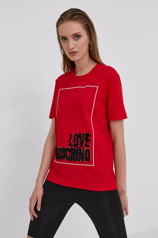 czerwony Love Moschino T-shirt bawełniany Damski
