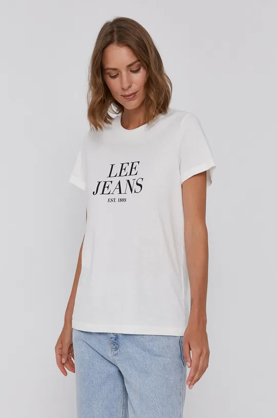 білий Бавовняна футболка Lee Жіночий