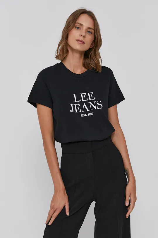 czarny Lee T-shirt bawełniany Damski