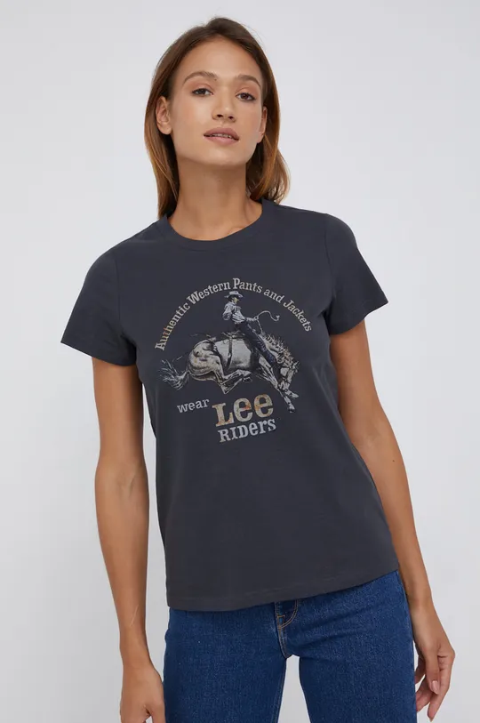 szary Lee T-shirt bawełniany Damski