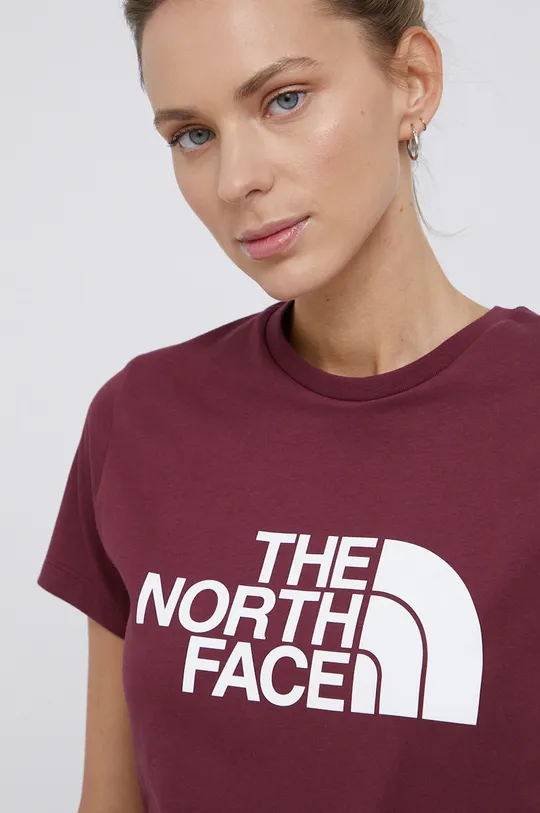 bordowy The North Face T-shirt bawełniany