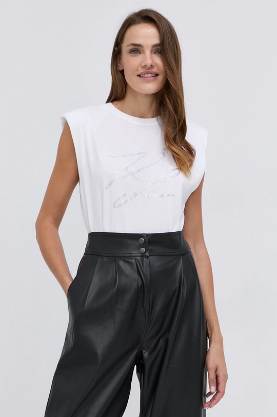 biały Karl Lagerfeld Top bawełniany 216W1707 Damski