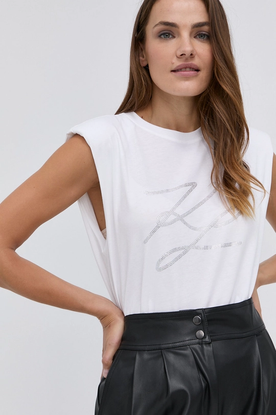 biały Karl Lagerfeld Top bawełniany 216W1707