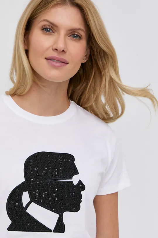 biały Karl Lagerfeld T-shirt bawełniany 216W1703 Damski