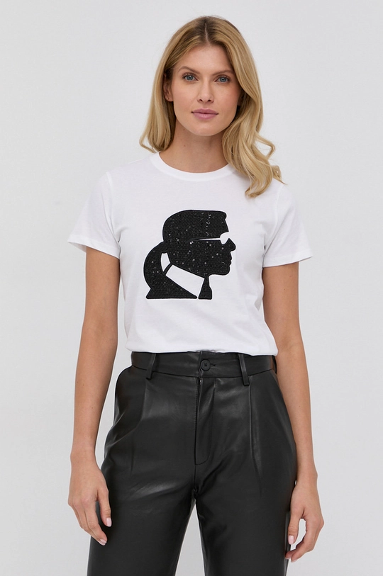 biały Karl Lagerfeld T-shirt bawełniany 216W1703