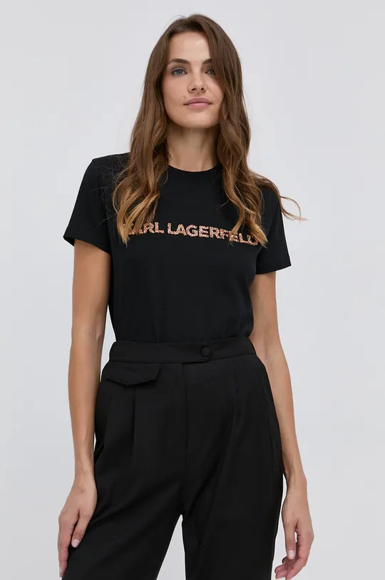 czarny Karl Lagerfeld T-shirt bawełniany 216W1700