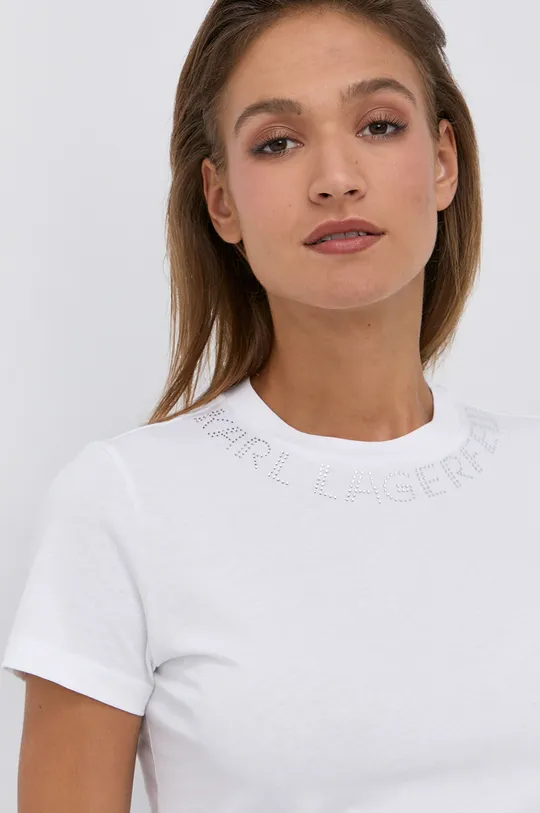biały Karl Lagerfeld T-shirt bawełniany 216W1704 Damski