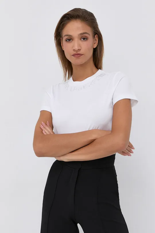 biały Karl Lagerfeld T-shirt bawełniany 216W1704