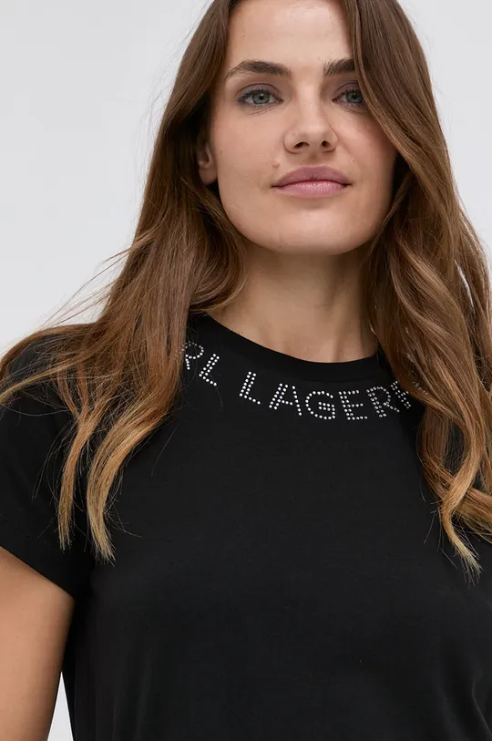 czarny Karl Lagerfeld T-shirt bawełniany 216W1704