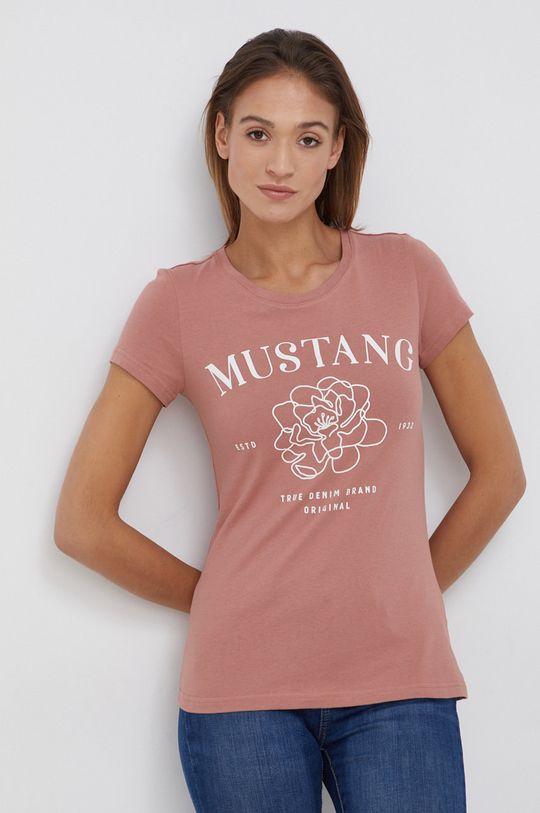 brudny róż Mustang T-shirt bawełniany Damski