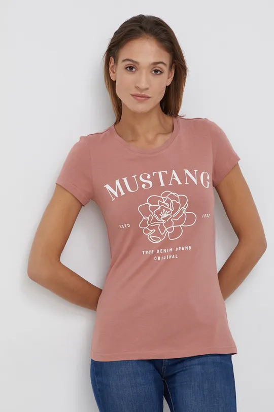 ροζ Βαμβακερό μπλουζάκι Mustang Alexia C Print Γυναικεία