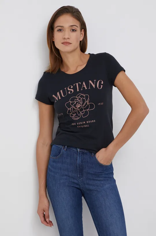 μαύρο Βαμβακερό μπλουζάκι Mustang Alexia C Print Γυναικεία