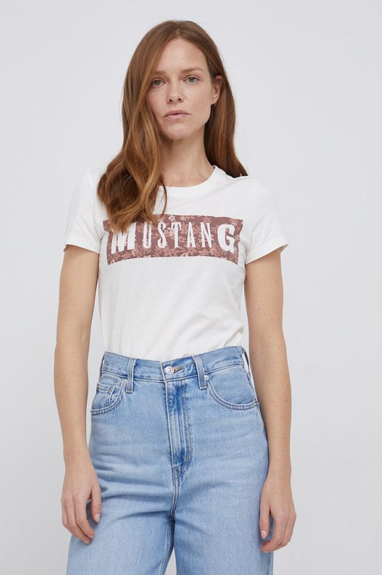 kremowy Mustang T-shirt bawełniany Damski