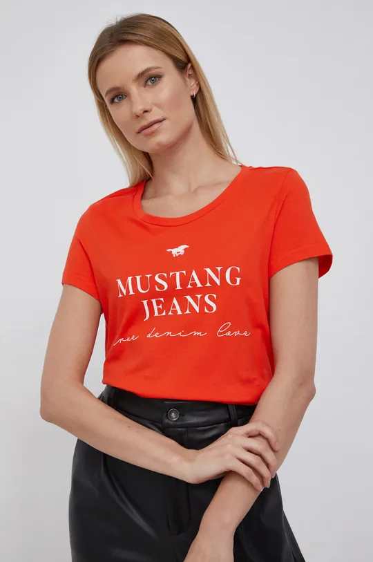 πορτοκαλί Βαμβακερό μπλουζάκι Mustang Γυναικεία