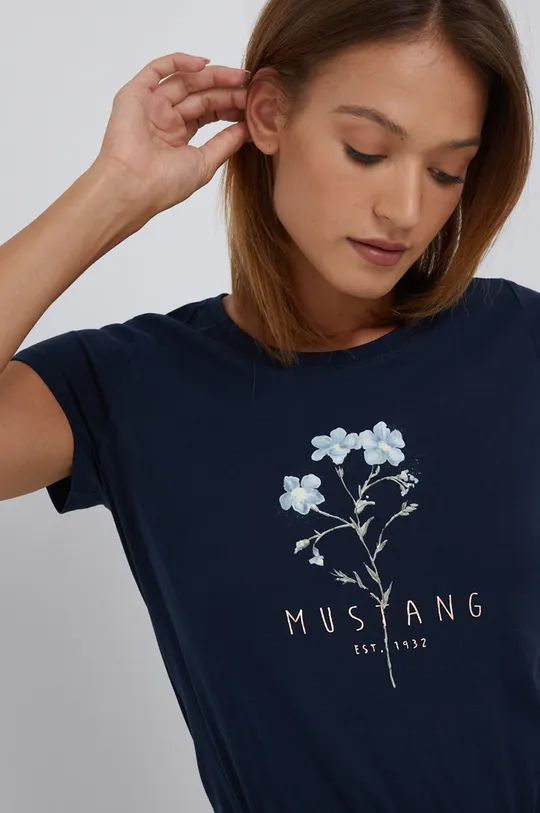 granatowy Mustang T-shirt bawełniany Damski