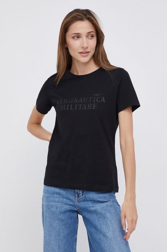 czarny Aeronautica Militare T-shirt bawełniany Damski