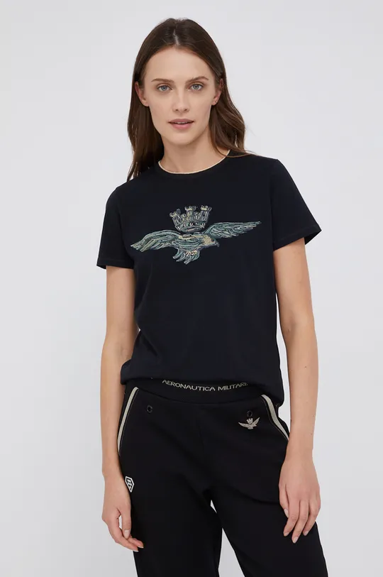 czarny Aeronautica Militare T-shirt bawełniany