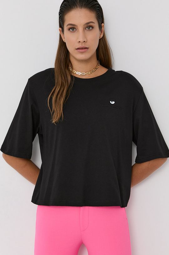 černá Bavlněné tričko Chiara Ferragni Logo Basic Dámský