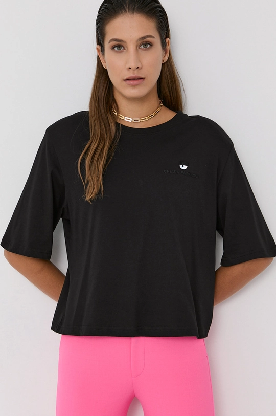 czarny Chiara Ferragni T-shirt bawełniany Logo Basic Damski