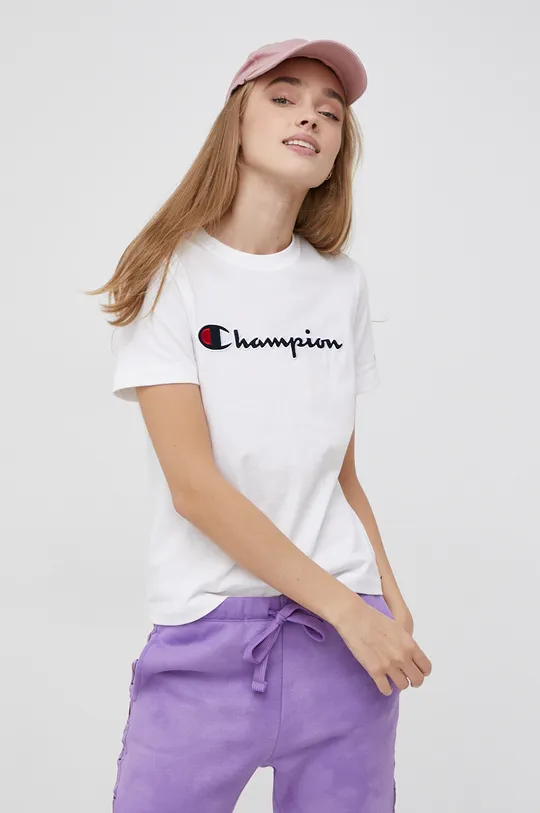 белый Хлопковая футболка Champion 114472 Женский