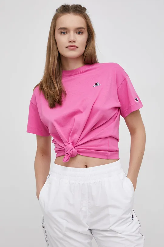 różowy Champion T-shirt bawełniany 114476 Damski