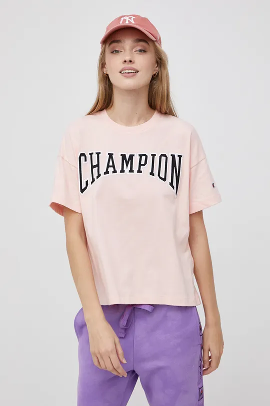 różowy Champion T-shirt bawełniany 114526. Damski