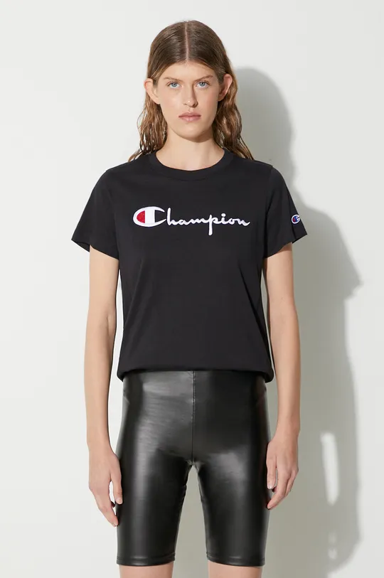 μαύρο Βαμβακερό μπλουζάκι Champion Γυναικεία