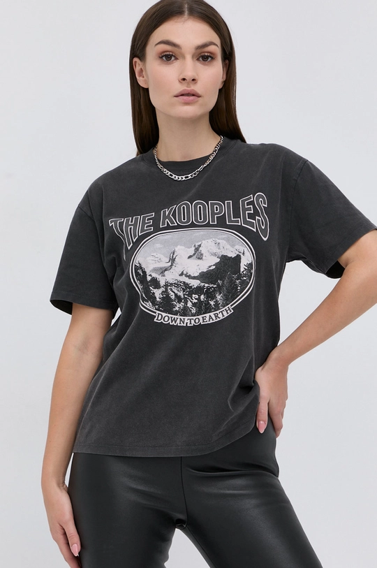 γκρί Βαμβακερό μπλουζάκι The Kooples Γυναικεία