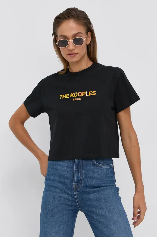 črna Bombažen t-shirt The Kooples Ženski