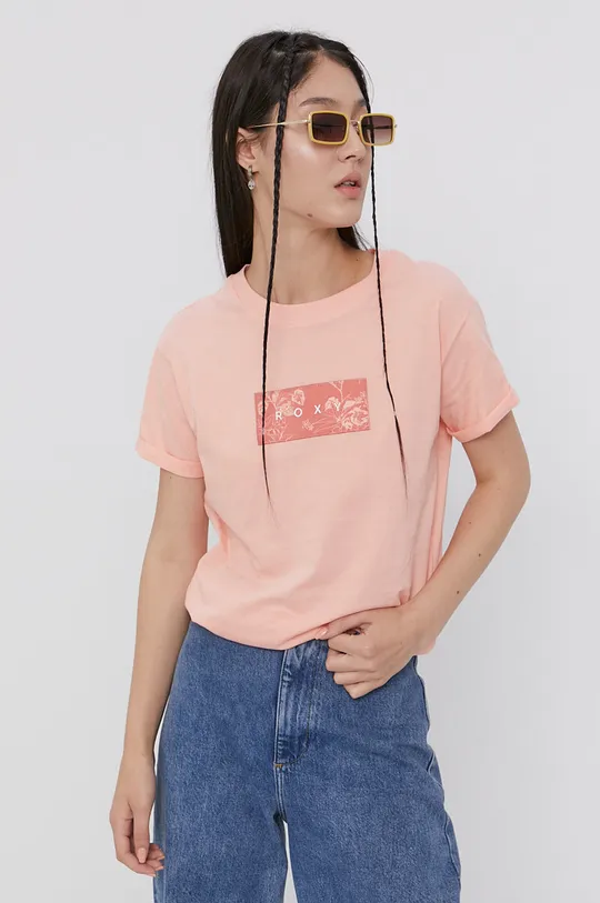 różowy Roxy T-shirt bawełniany