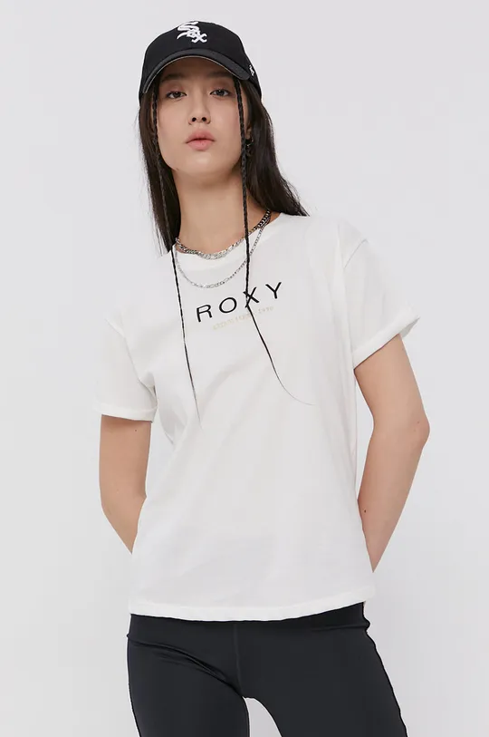 biały Roxy T-shirt bawełniany