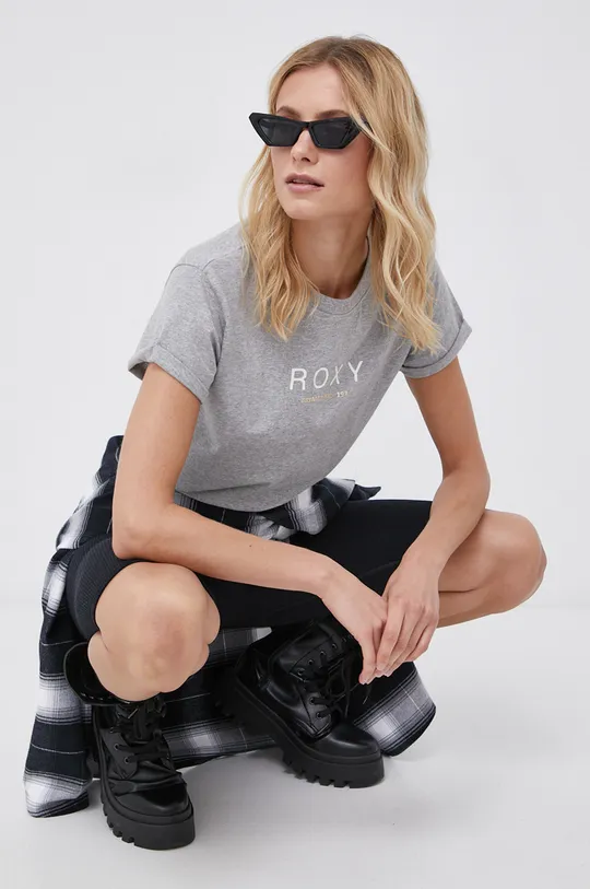 szary Roxy T-shirt bawełniany Damski