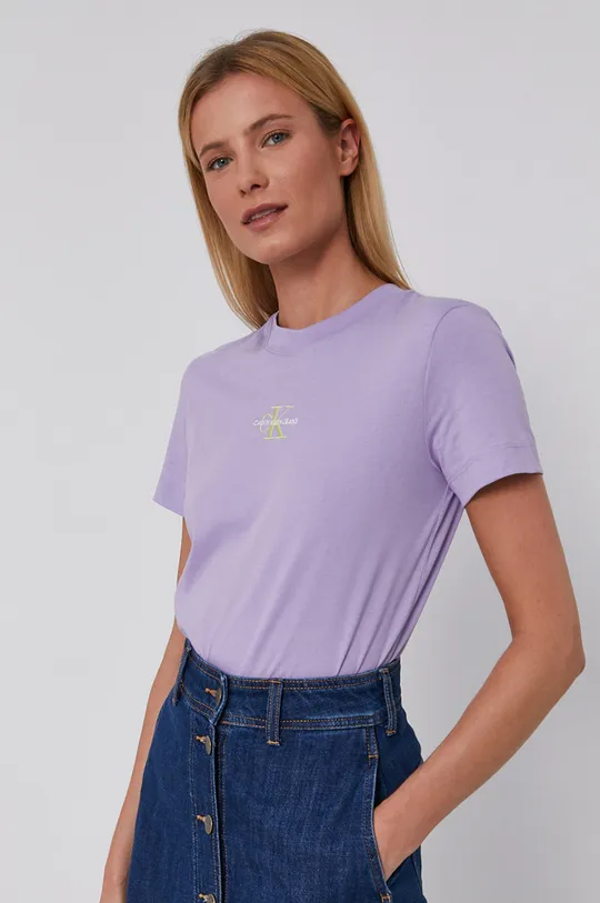 fioletowy Calvin Klein Jeans T-shirt bawełniany J20J215497.4890 Damski