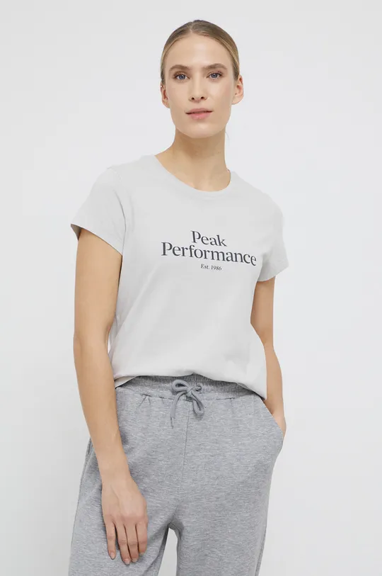 siva Bombažen t-shirt Peak Performance Ženski