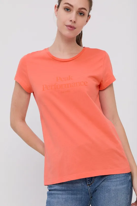 оранжевый Хлопковая футболка Peak Performance Женский