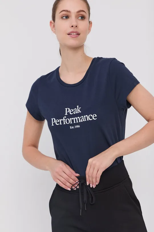 sötétkék Peak Performance pamut póló
