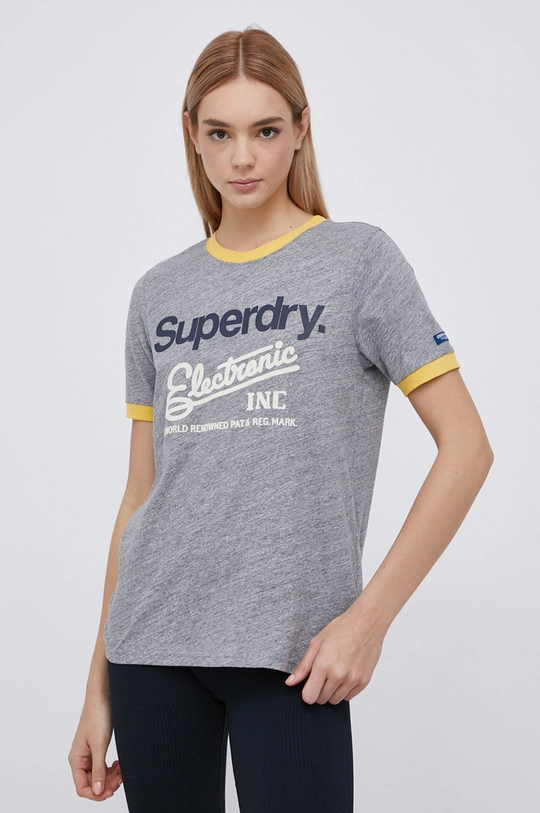 Bavlnené tričko Superdry sivá