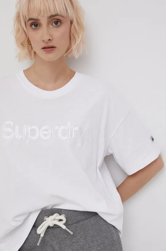 biały Superdry T-shirt bawełniany Damski