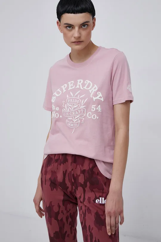 ružová Bavlnené tričko Superdry Dámsky