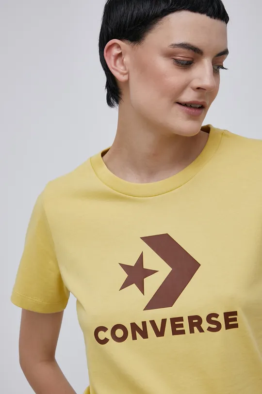 žltá Bavlnené tričko Converse Dámsky