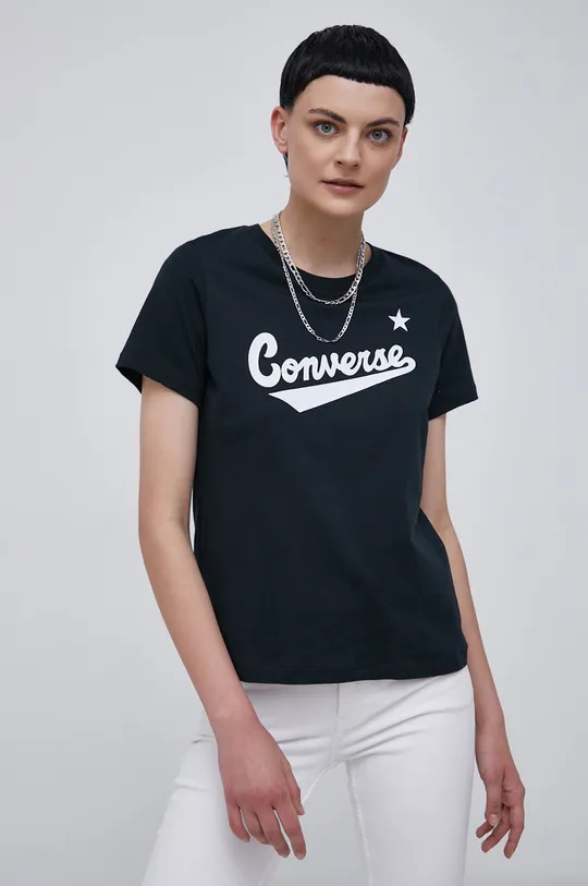 Converse βαμβακερό μπλουζάκι μαύρο