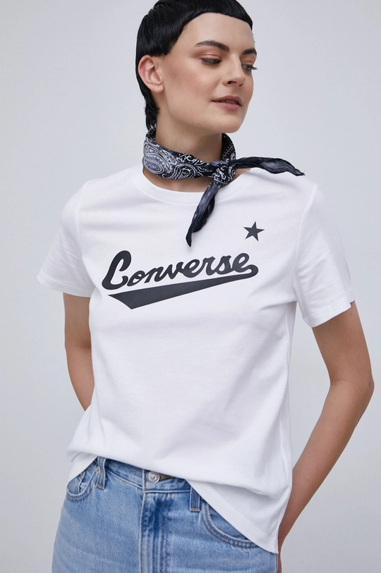 biały Converse T-shirt bawełniany Damski