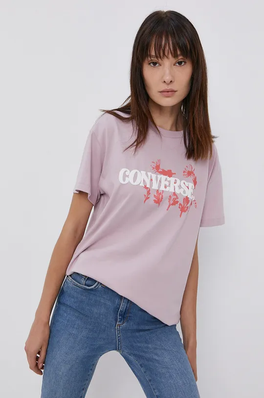 różowy Converse T-shirt bawełniany Damski