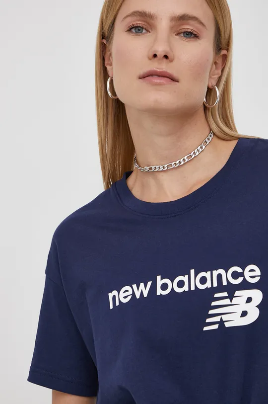 granatowy New Balance T-shirt WT03805PGM Damski