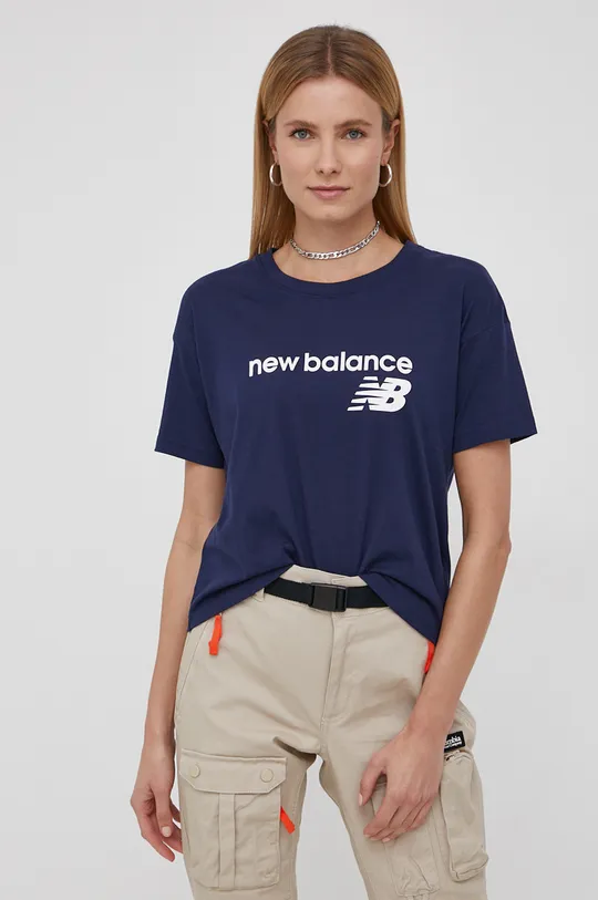 granatowy New Balance T-shirt WT03805PGM